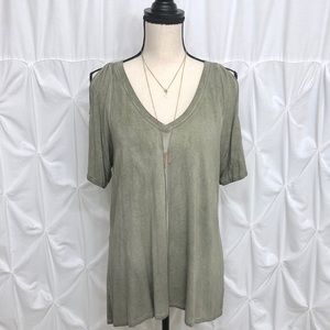 Olive Cold Shoulder V Neck